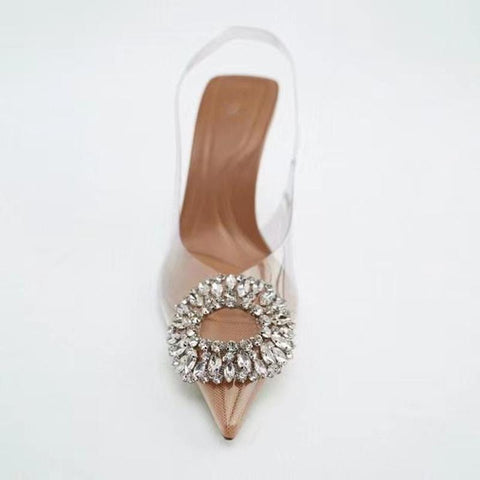 Rhinestone Pointed Sandals Transparent High Heels Women&#39;s Elegant-BS00845-Veeddydropshipping