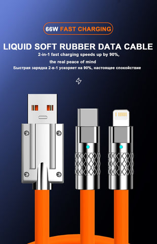 2 IN 1 66W Fast Charging USB To iOS Cable For iPhone 14 Xiaomi Huawei-PA00405-Veeddydropshipping