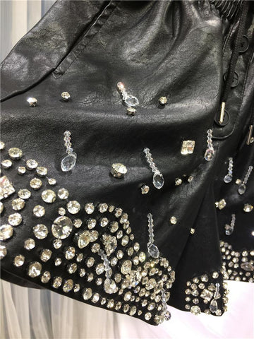 Fashion Diamond Leather Shorts Women Outer Wear-WF00487-Veeddydropshipping