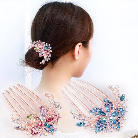 Rhinestone Hair Comb Flower Leaf Bridal Crystal Hair  -JW00491-Veeddydropshipping