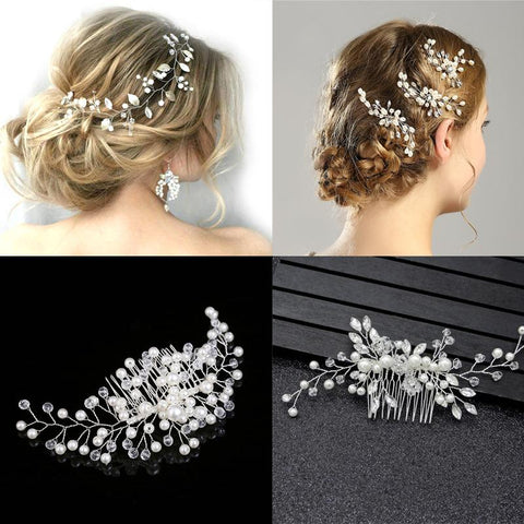 Crystal Rhinestone Pearl Hair Comb Bridal Wedding Jewelry -JW00450-Veeddydropshipping