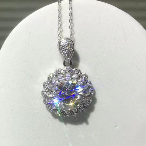Moissanite Necklace Snow Flower Pendant Neck Chain-JW00118-Veeddydropshipping