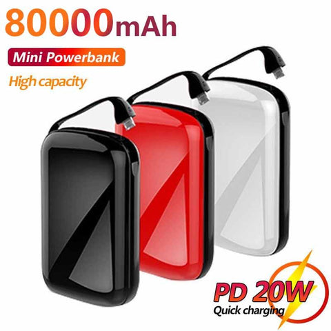 80000mAh Mini Mobile Power Bank Built-in Charging Cable One-way Charger Pocket-sized-PA00487-Veeddydropshipping