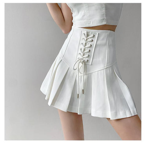 Women Vintage Advanced Strapping High Waist Skirt-WF00383-Veeddydropshipping