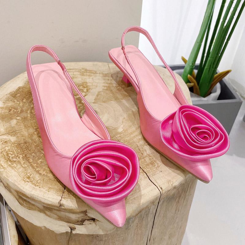 Sandals Flower Decoration Pump Pink Pointed Toe Slingback-BS00897-Veeddydropshipping