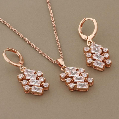 585 Rose Gold Color With Natural Zircon Earrings Sets  -JW00217-Veeddydropshipping