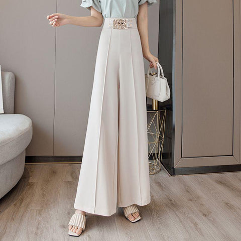 Lady Fashion High Waist Metal Spliced Wide Leg Pants-WF00506-Veeddydropshipping