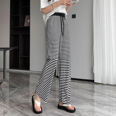 Women Elegant Striped High Waist Wide Leg cargo Pants-WF00420-Veeddydropshipping