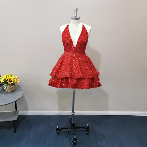 Sexy Short Prom Dresses Backless Tiered Skirt-WF01546-Veeddydropshipping