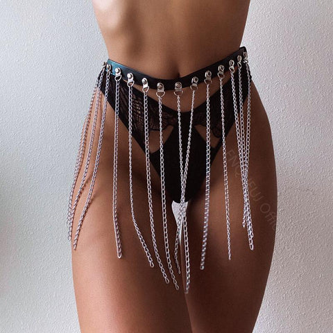 Leather Body Chain Bra Chest Waist Fashion Metal Jewelry Accessories-JW01361-Veeddydropshipping