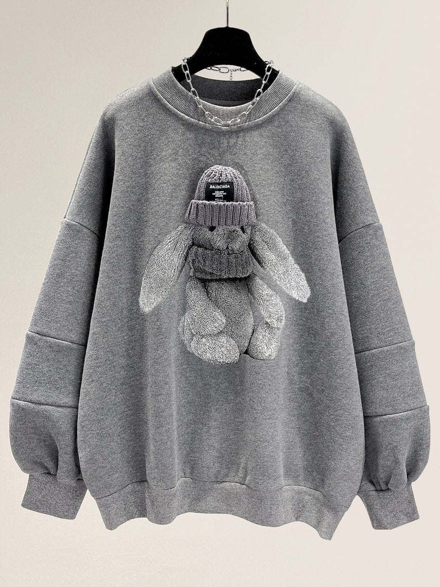 3D Rabbit Round Neck Pullover Autumn Loose-Veeddydropshipping