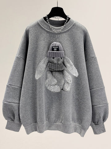 3D Rabbit Round Neck Pullover Autumn Loose-Veeddydropshipping