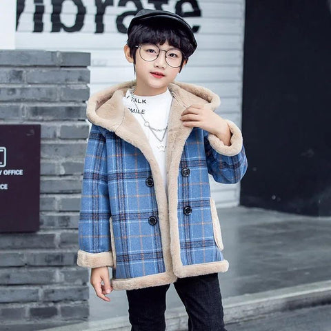 Boys Autumn Winter Coat Plus Velvet Thick Woolen-Veeddydropshipping