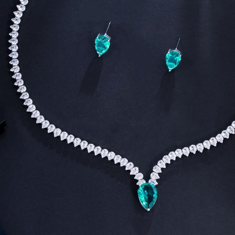 Zircons Elegant Big Light Green Water Drop CZ Crystal  Jewelry Sets -JW00324-Veeddydropshipping