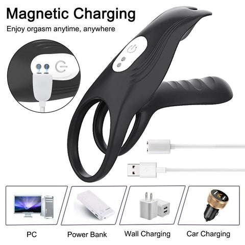 Ejaculation Couples Delay Penis Vibrator with Double Cock Ring Nipples Massager -BH01170-Veeddydropshipping