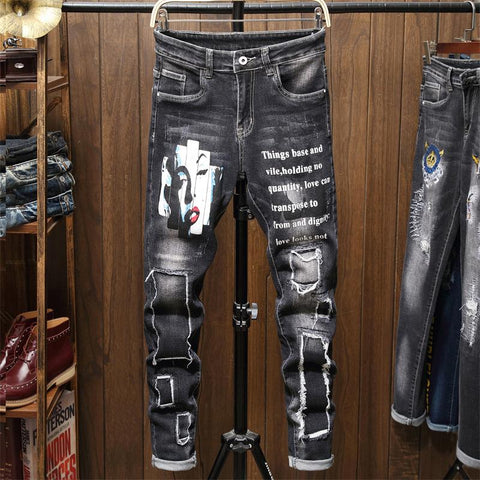 Black Jeans Trousers Hip Hop Gothic Denim Pants Streetwear-MF00441-Veeddydropshipping