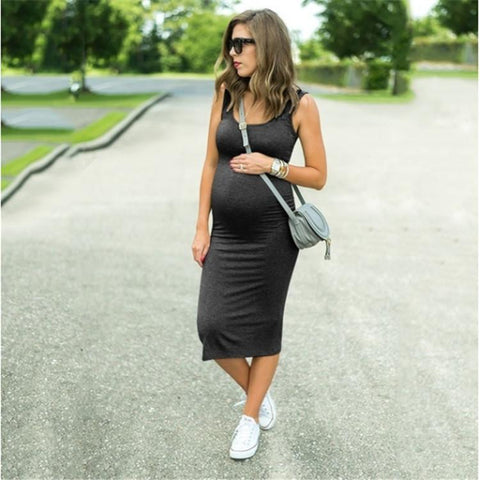 Maternity Skirt Sexy Sleeveless Maternity Vest Dress Round Neck Soft-TB00589-Veeddydropshipping