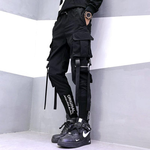 Ribbons Pockets Herem Pants Men Casual Cargo-MF00493-Veeddydropshipping