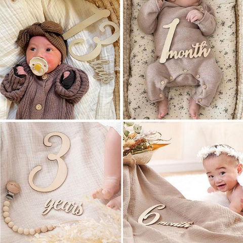Newborn Wood Chip Card Photography Props Set Number Letters Date-TB00795-Veeddydropshipping