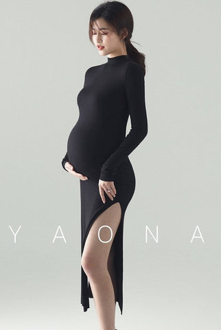 New Black Sexy Maternity Dresses Photography Props Split Side Long-TB00582-Veeddydropshipping