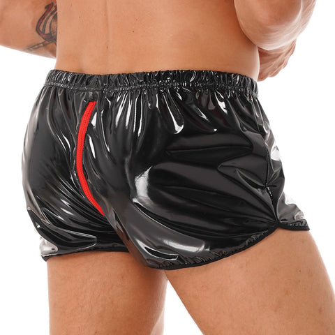 Patent Leather Shorts Man Zipper Crotch Short Pants Wetlook-MF01666-Veeddydropshipping