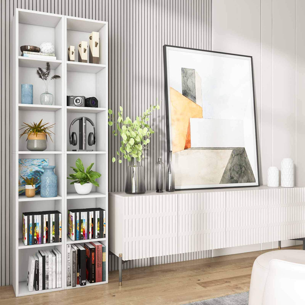 Tower Tall Slim Bookcase Bookshelves Storage Shelves -HA01750-Veeddydropshipping