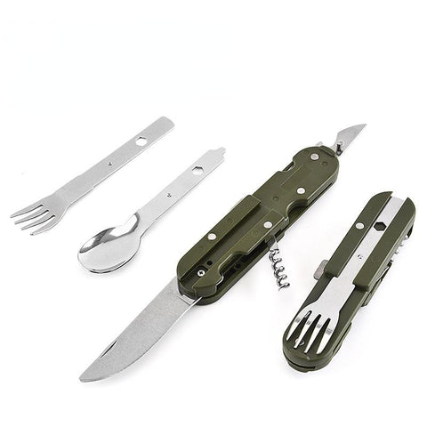 Cutlery Set Fork Knife With Army Green Pouch Survival-OS01322-Veeddydropshipping