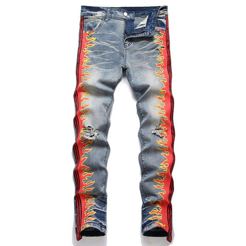 Painted Jeans Slim Straight Stretch Denim Pants Vintage-MF00586-Veeddydropshipping