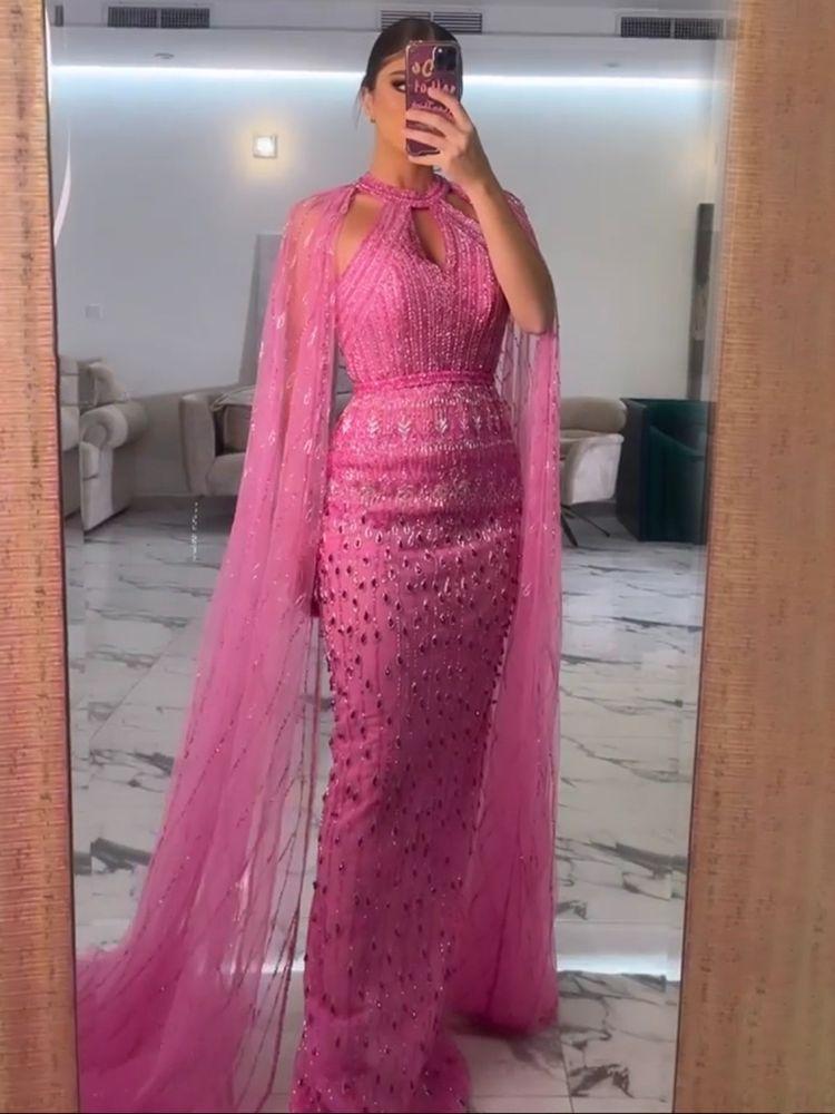 Elegant Cape Sleeves Beaded Evening Dresses-WF01585-Veeddydropshipping