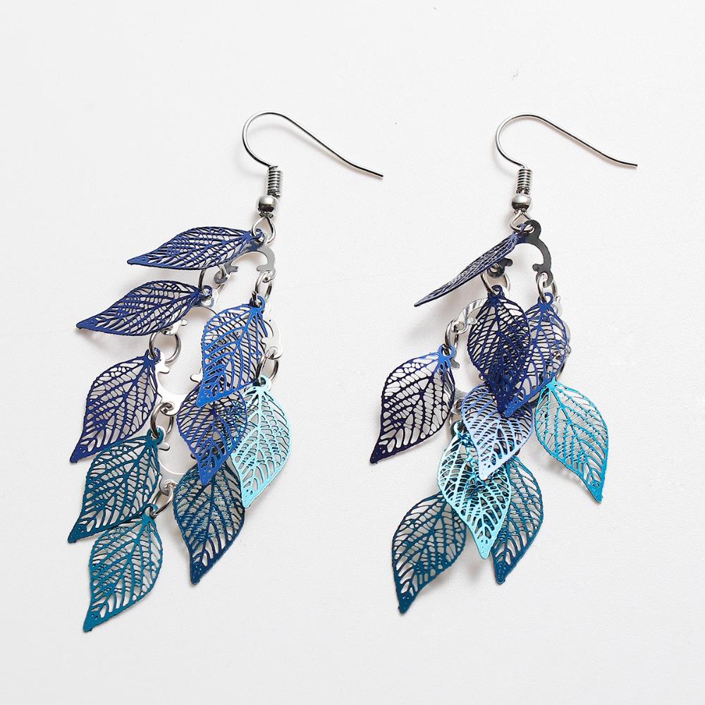 Fashion Drop Earrings Leaf Colorful Feather Pendant Tassel For Women -JW01460-Veeddydropshipping