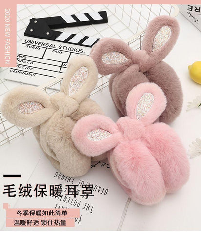 Cute Rabbit Ears Warm Earflaps Thicken Furry Fold-Veeddydropshipping