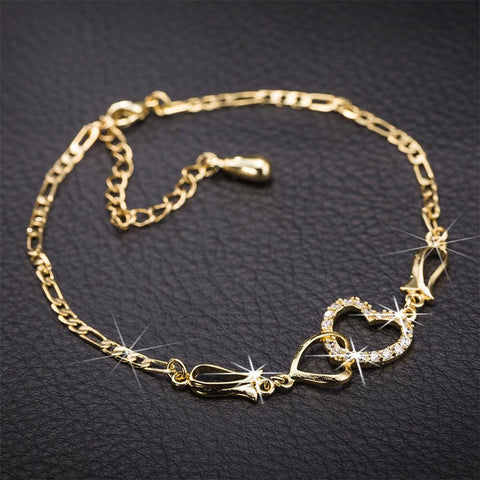 Double Heart Necklace Earrings Bracelet Jewelry Set  -JW00327-Veeddydropshipping