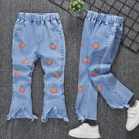 Kids Girls Denim Jeans Pants Spring Autumn Trousers Elastic Waistband-TB01246-Veeddydropshipping