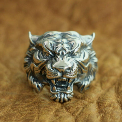 925 Sterling Silver High Details Tiger Mens Biker Punk ring Jewelry-JW00097-Veeddydropshipping