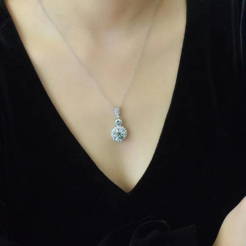 Moissanite Necklace  925 Silver Platinum Plating  Drip Pendant Chain Jewelry-JW00086- Veeddydropshipping