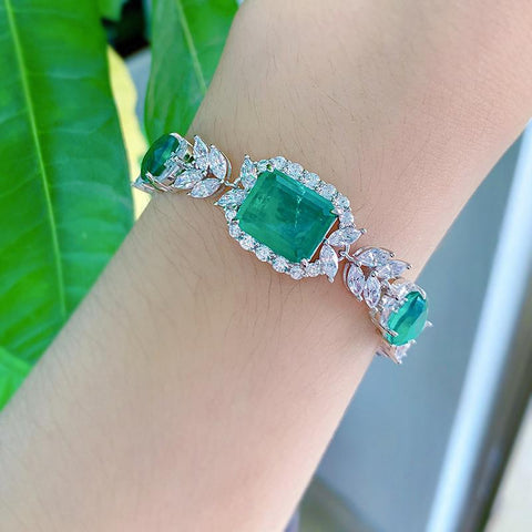 100% 925 Sterling Silver Luxurious Emerald Bracelet Diamond -JW00110-Veeddydropshipping