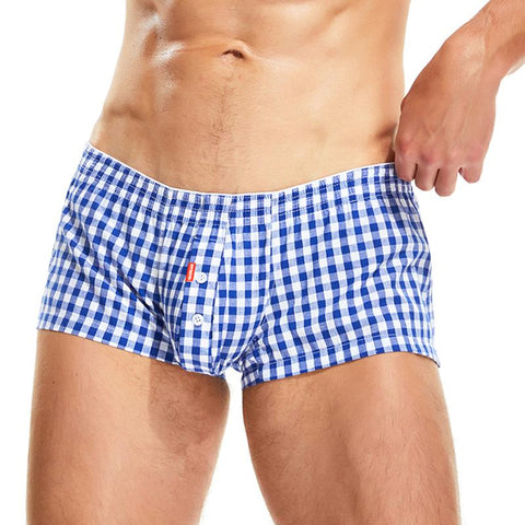Cotton Short cortos hombres Mens pyjama shorts Plaid U bag-MF01410-Veeddydropshipping