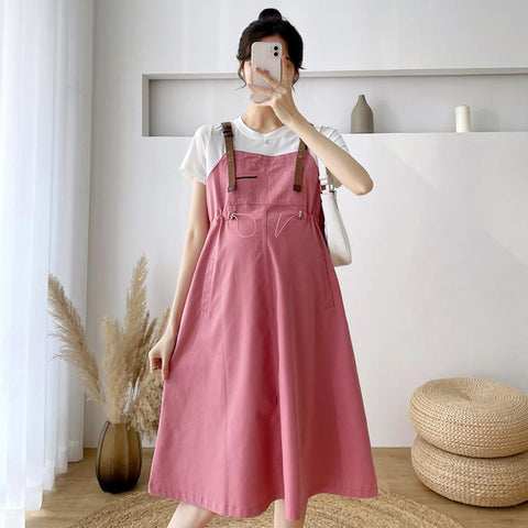 7025# Patchwork One Piece Maternity Dress Summer Korean Fashion-TB00572-Veeddydropshipping