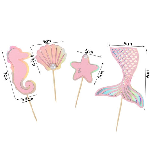 Glitter Mermaid Tail SeahorseStarfish Cake Topper-HA00635-Veeddydropshipping