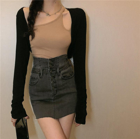 Vintage High Waist Denim Skirt-WF00614-Veeddydropshipping