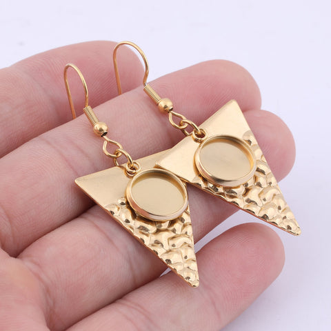 Steel Triangle Charm Earring Bezel Blanks Trays Diy Ear Hooks Findings-JW01598-Veeddydropshipping