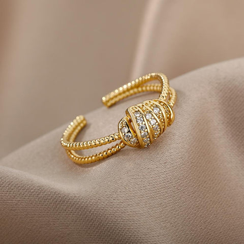 Zircon Cross Wrap Rings For Women Steel Adjustable Finger Ring-JW01404-Veeddydropshipping