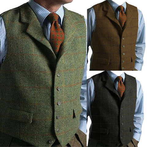 Vest Notched Lapel Solid Color Retro Wool Single-MF01282-Veeddydropshipping