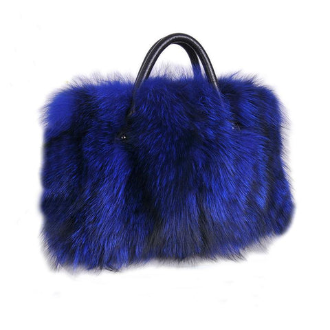 Silver Fox Fur Handbags Genuine Cowhide Hard Handle Big Handbag Full-pelt-BS00056-Veeddydropshipping