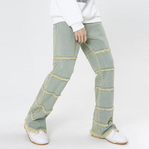 Washed Blue Baggy Men Jeans Pants Straight Hip Hop-MF00643-Veeddydropshipping