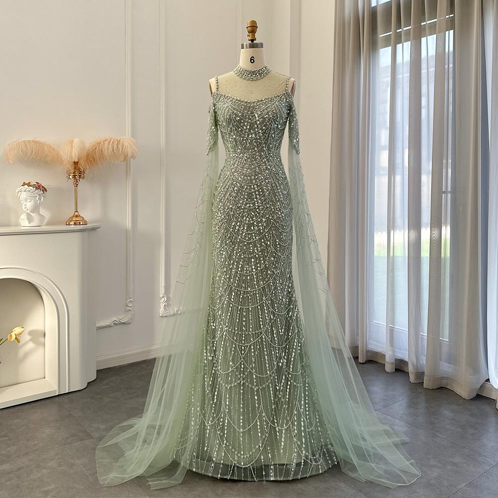 Mermaid Luxury Evening Dress with Cape-WF01589-Veeddydropshipping