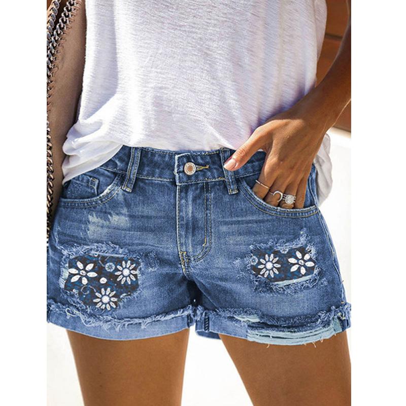Women Fashion Ripped Printed Jeans Loose Pants-WF00432-Veeddydropshipping
