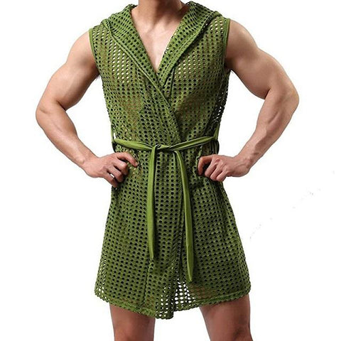 Hooded Sleeveless Robes Bathrobes Mesh See-Through Lingerie Sleepwear-MF01584-Veeddydropshipping
