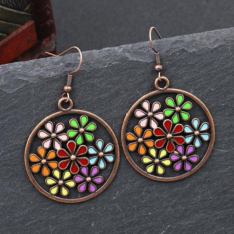 Fashion Vintage Drop Flower Earrings Colorful Dangle Earrings Jewelry-JW01420-Veeddydropshipping