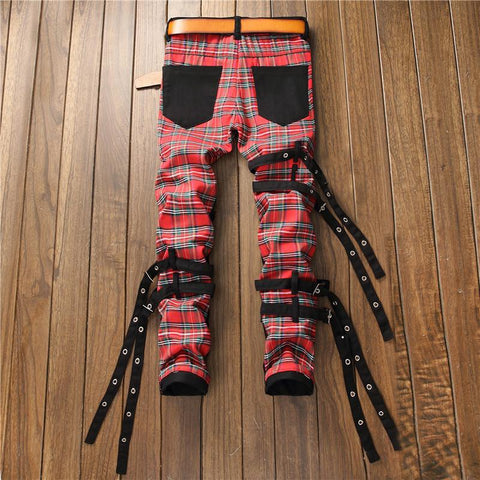 Plaid Patchwork with Ribbons Men&#39;s Hip-MF00550-Veeddydropshipping